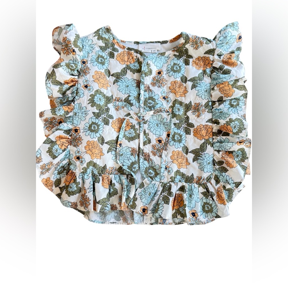Anthropologie Quilted Floral Ruffle Vest Tie Front One Size